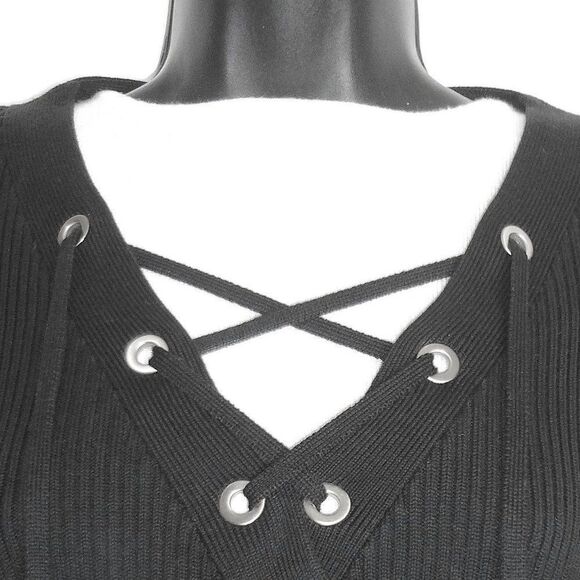 Dana Buchman Black Long Sleeve Sweater Size Medium Front Lace Detail Knit Top - Picture 5 of 7
